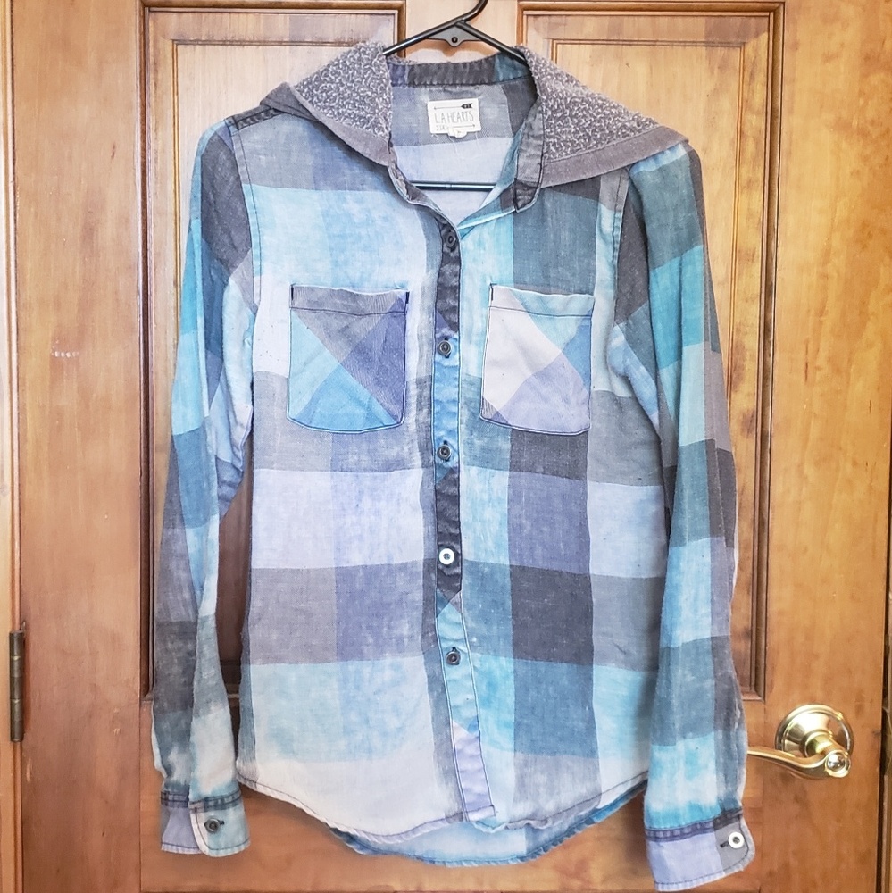 Hooded Flannel Plaid Button Down